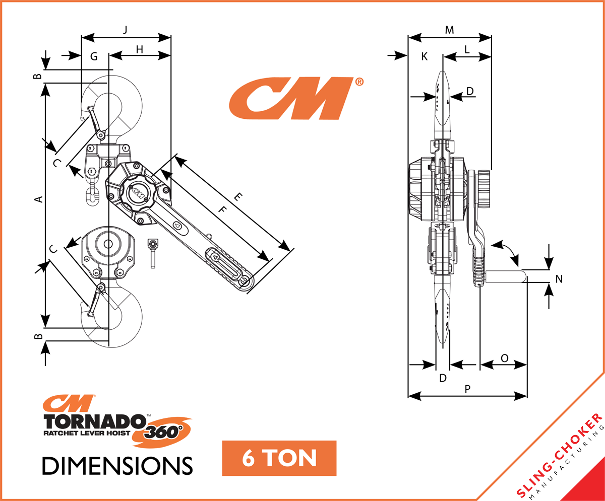 CM Tornado 360 Dimensions 6 Ton